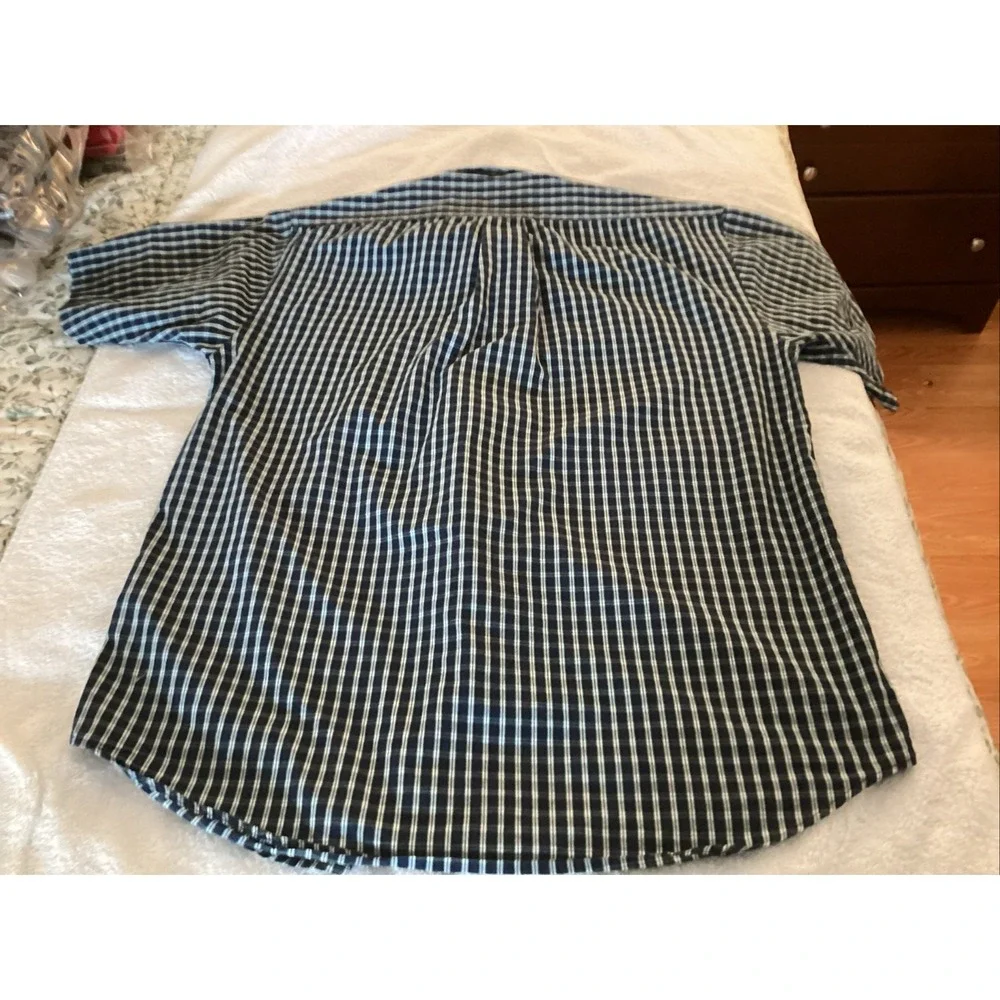 Ralph Lauren Boys Blue White Plaid S Sleeve Button Up Shirt Size XL Red Pony Vtg